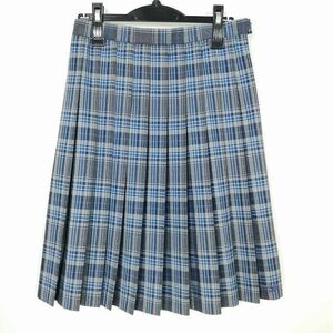 1円 スクールスカート 夏物 w66-丈58 チェック 熊本八代清流高校 プリーツ 学生服 制服 女子 中古 IN6077