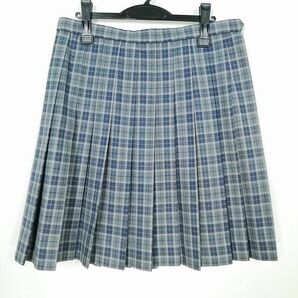 1円 スクールスカート 大きいサイズ 冬物 w78-丈55 チェック 福岡築城中学 プリーツ 学生服 制服 女子 中古 IN6147の画像1