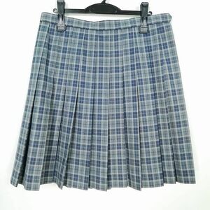 1円 スクールスカート 大きいサイズ 冬物 w78-丈55 チェック 福岡築城中学 プリーツ 学生服 制服 女子 中古 IN6147