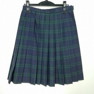 1円 スクールスカート 冬物 w66-丈56 チェック 中学 高校 プリーツ 学生服 制服 女子 中古 IN6138