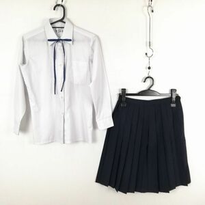 1円 ブラウス スカート 紐タイ 上下3点セット 中間服 女子 学生服 中学 高校 白 制服 中古 ランク:B EY7717