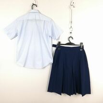 1円 ブラウス スカート 紐タイ 上下3点セット 夏物 女子 学生服 兵庫伊丹北高校 水色 制服 中古 ランク:C EY7702_画像2