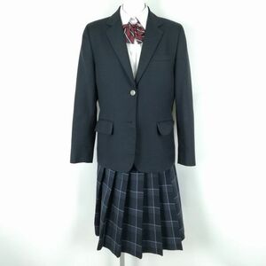 1円 ブレザー チェックスカート リボン 上下4点セット 指定 170A カンコー 冬物 女子 学生服 神奈川塚越中学 黒 制服 中古 ランクC NA4108