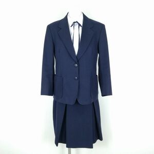 1円 ブレザー スカート 紐タイ 上下4点セット 冬物 女子 学生服 中学 高校 紺 制服 中古 ランクC NA2805