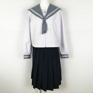 1円 セーラー服 スカート 上下2点セット 大きいサイズ 中間服 白2本線 女子 学生服 鹿児島城西中学 白 制服 中古 ランクC NA2837