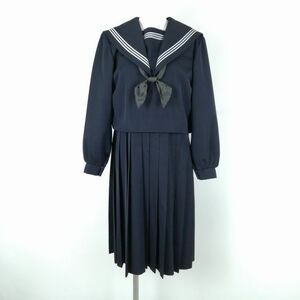 1円 セーラー服 ジャンパースカート スカーフ 上下3点セット 冬物 白3本線 女子 学生服 中学 高校 紺 制服 中古 ランクC NA3438