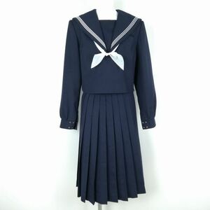 1円 セーラー服 スカート スカーフ 上下3点セット 170 トンボ 冬物 白3本線 女子 学生服 中学 高校 紺 制服 中古 ランクC NA3298