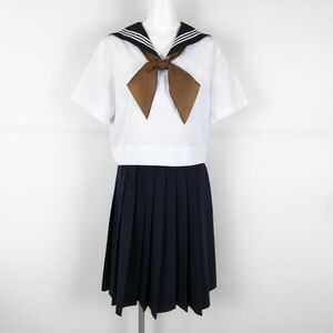 1円 セーラー服 スカート スカーフ 上下3点セット 165A 大きいサイズ 夏物 白3本線 女子 学生服 中学 高校 白 制服 中古 ランクC NA3137