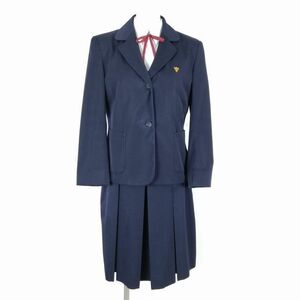 1円 ブレザー ベスト スカート 紐タイ 上下5点セット 冬物 女子 学生服 中学 高校 紺 制服 中古 ランクC NA3203