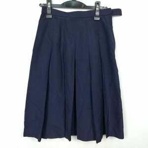 1円 スクールスカート 夏物 w66-丈62 紺 中学 高校 プリーツ 学生服 制服 女子 中古 HK7220