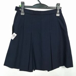 1円 スクールスカート 冬物 w66-丈45 紺 中学 高校 ミニ丈 プリーツ 学生服 制服 女子 中古 HK7285の画像2