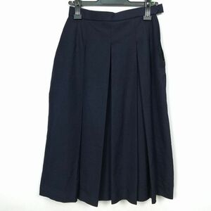 1円 スクールスカート 冬物 w66-丈71 紺 中学 高校 プリーツ 学生服 制服 女子 中古 HK7248