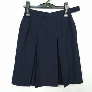 1円 スクールスカート 冬物 w66-丈52 紺 上和田中学 プリーツ 学生服 制服 女子 中古 HK7287