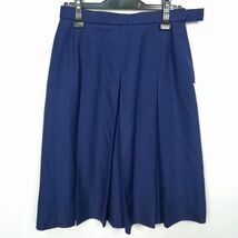 1円 スクールスカート 冬物 w69-丈52 花紺 中学 高校 プリーツ 学生服 制服 女子 中古 HK7262_画像1