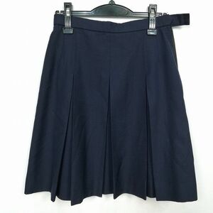 1円 スクールスカート 冬物 w69-丈51 紺 中学 高校 プリーツ 学生服 制服 女子 中古 HK7281