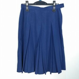 1円 スクールスカート 夏物 w66-丈59 紺 中学 高校 プリーツ 学生服 制服 女子 中古 HK7349