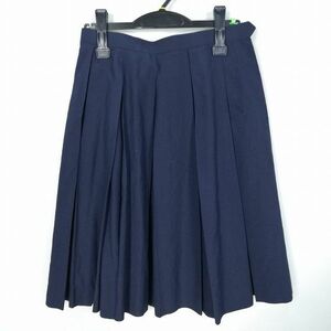 1円 スクールスカート 夏物 w66-丈60 紺 中学 高校 プリーツ 学生服 制服 女子 中古 HK7351