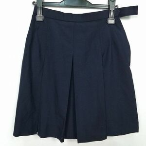 1円 スクールスカート 冬物 w66-丈47 紺 中学 高校 プリーツ 学生服 制服 女子 中古 HK7286