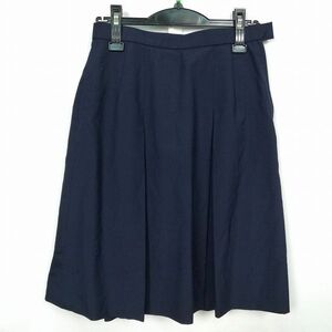 1円 スクールスカート 夏物 w66-丈56 紺 中学 高校 プリーツ 学生服 制服 女子 中古 HK7300