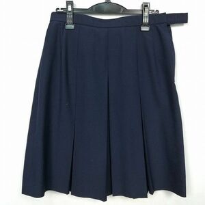 1円 スクールスカート 夏物 w69-丈57 紺 中学 高校 プリーツ 学生服 制服 女子 中古 HK7229