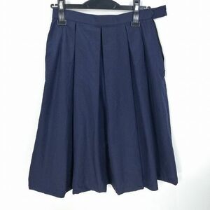 1円 スクールスカート 夏物 w69-丈59 紺 中学 高校 プリーツ 学生服 制服 女子 中古 HK7347