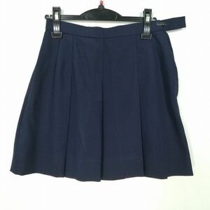 1円 スクールスカート 冬物 w63-丈44 紺 中学 高校 ミニ丈 プリーツ 学生服 制服 女子 中古 IN6188