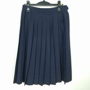 1円 スクールスカート 冬物 w69-丈65 紺 中学 高校 プリーツ 学生服 制服 女子 中古 IN6191