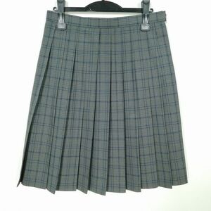 1円 スクールスカート 大きいサイズ 夏物 w72-丈57 チェック 中学 高校 プリーツ 学生服 制服 女子 中古 IN6167