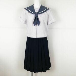 1円 セーラー服 スカート 上下2点セット 大きいサイズ 夏物 白1本線 女子 学生服 鹿児島長田中学 白 制服 中古 ランクC NA4134