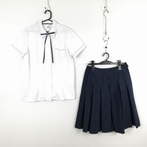 1円 ブラウス スカート 紐タイ 上下3点セット 165 大きいサイズ 夏物 女子 学生服 中学 高校 白 制服 中古 ランク:C EY7727