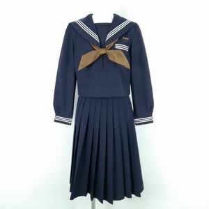 1円 セーラー服 スカート スカーフ 上下3点セット 冬物 白3本線 女子 学生服 宮崎大宮中学 紺 制服 中古 ランクC NA3640