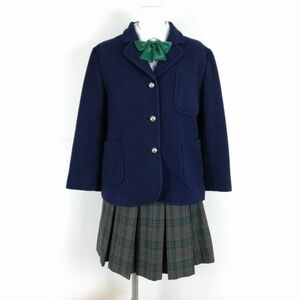 1円 ブレザー ミニスカート リボン 上下4点セット 冬物 女子 学生服 中学 高校 紺 制服 中古 ランクC NA3749