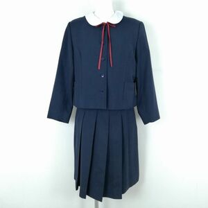 1円 イートン ベスト スカート 紐タイ 上下5点セット 大きいサイズ 冬物 女子 学生服 中学 高校 紺 制服 中古 ランクC NA3532