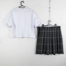 1円 ブラウス チェックスカート リボン 上下3点セット 大きいサイズ 特大 夏物 女子 学生服 宮崎日章学園高校 白 制服 中古 ランクB NA4153_画像2