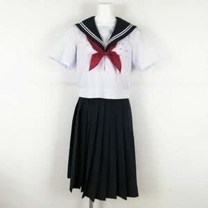 1円 セーラー服 スカート スカーフ 上下3点セット 夏物 白2本線 女子 学生服 中学 高校 白 制服 中古 ランクC NA3991