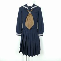 1円 セーラー服 スカート スカーフ 上下3点セット 150A カンコー 冬物 白3本線 女子 学生服 千葉松戸第六中学 紺 制服 中古 ランクC NA3860_画像1