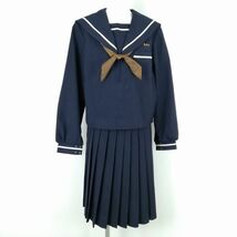 1円 セーラー服 スカート スカーフ 上下3点セット 大きいサイズ 冬物 白1本線 女子 学生服 宮崎中学 紺 制服 中古 ランクC NA3721_画像1