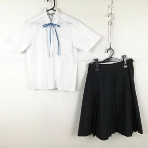 1円 ブラウス スカート 紐タイ 上下3点セット SS 夏物 女子 学生服 中学 高校 白 制服 中古 ランク:C EY7755