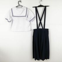 1円 セーラー服 スカート スカーフ 上下3点セット カンコー 夏物 青3本線 女子 学生服 中学 高校 白 制服 中古 ランクC NA3469_画像2