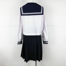 1円 セーラー服 スカート スカーフ 上下3点セット 180A 大きいサイズ トンボ 中間服 白3本線 女子 中学 高校 白 中古 ランクC NA3999_画像2