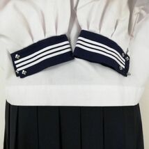 1円 セーラー服 スカート スカーフ 上下3点セット 180A 大きいサイズ トンボ 中間服 白3本線 女子 中学 高校 白 中古 ランクC NA3999_画像4