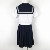 1円 セーラー服 スカート スカーフ 上下3点セット 指定 150A 夏物 白3本線 女子 学生服 中学 高校 白 制服 中古 ランクC NA4023_画像2