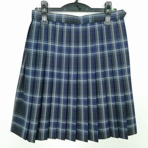 1円 スクールスカート 冬物 w66-丈52 チェック 中学 高校 プリーツ 学生服 制服 女子 中古 IN6279