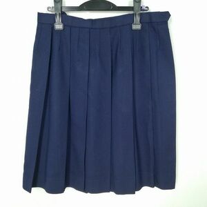 1円 スクールスカート 大きいサイズ 冬物 w75-丈61 紺 中学 高校 プリーツ 学生服 制服 女子 中古 IN6319