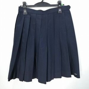 1円 スクールスカート 夏物 w66-丈53 紺 中学 高校 プリーツ 学生服 制服 女子 中古 HK7360