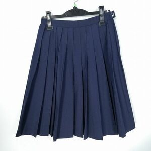 1円 スクールスカート 夏物 w66-丈56 紺 中学 高校 プリーツ 学生服 制服 女子 中古 HK7358