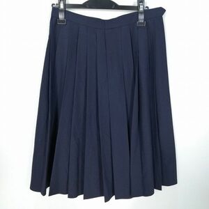 1円 スクールスカート 夏物 w69-丈63 紺 中学 高校 プリーツ 学生服 制服 女子 中古 HK7354