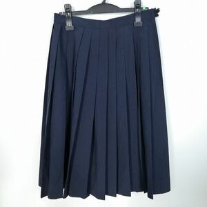 1円 スクールスカート 夏物 w66-丈69 紺 中学 高校 プリーツ 学生服 制服 女子 中古 HK7355