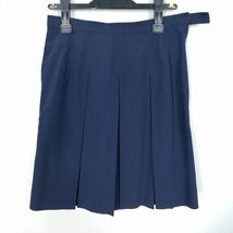 1円 スクールスカート 夏物 w69-丈48 紺 愛知小坂井高校 プリーツ 学生服 制服 女子 中古 HK7348_画像1