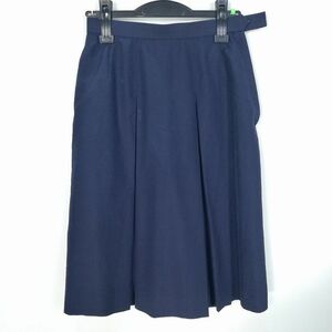 1円 スクールスカート 夏物 w66-丈62 紺 中学 高校 プリーツ 学生服 制服 女子 中古 HK7345